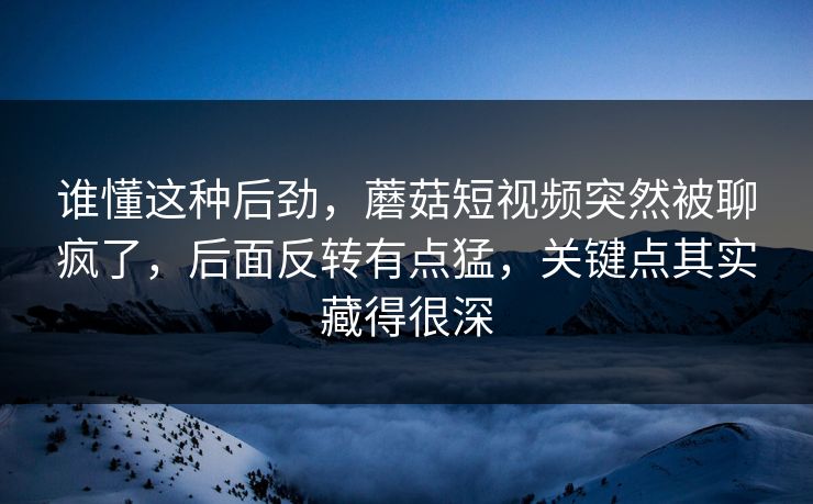 谁懂这种后劲，蘑菇短视频突然被聊疯了，后面反转有点猛，关键点其实藏得很深