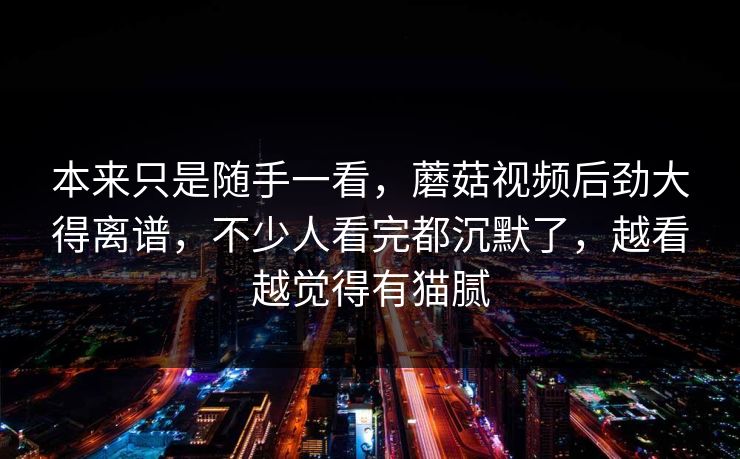 本来只是随手一看，蘑菇视频后劲大得离谱，不少人看完都沉默了，越看越觉得有猫腻