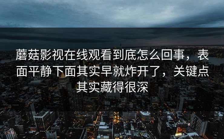 蘑菇影视在线观看到底怎么回事，表面平静下面其实早就炸开了，关键点其实藏得很深