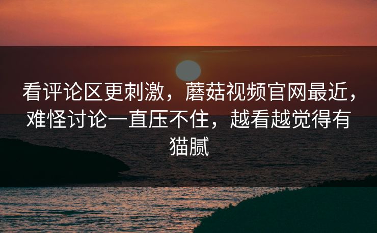 看评论区更刺激，蘑菇视频官网最近，难怪讨论一直压不住，越看越觉得有猫腻